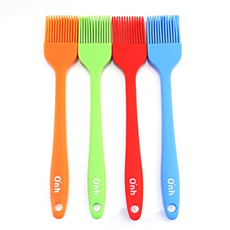 On'h Pastry Brush Silicone Basting Brush Set for Grilling Marinating Turkey Barbecue Desserts Baking Grills Oil Indoor Outdoor Cooking Home Kitchen Tools Red Green Blue Orange Set of 4