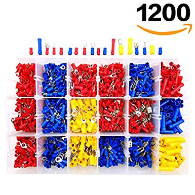1200pcs Wire Connectors, Sopoby Mixed Assorted Lug Kit Insulated Electrical Crimp Connector Crimp Ring Terminal Spade Connectors Set