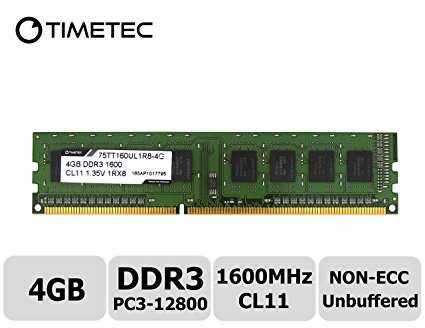 Timetec Hynix Grade A IC 4GB DDR3 1600MHz (PC3 12800) Non ECC Unbuffered CL11 1.35/1.5V 240 Pins UDIMM Desktop Memory Modules Upgrade (4GB)