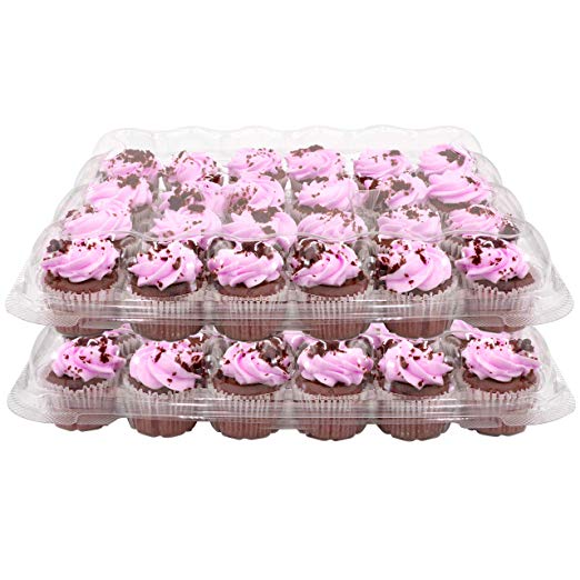 24 Slots Cupcake Containers Holders - Set of 2 Plastic High Dome Cupcake Boxes for Tall Icing - Perfect for Transporting Standard Size Muffins or Cupcakes