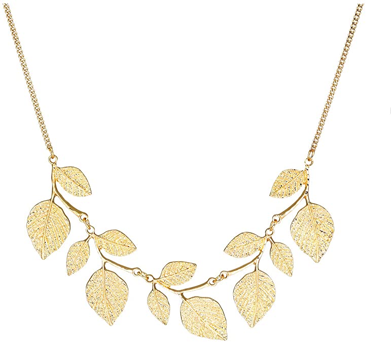 CENAPOG Bohemian Glitter Leaf Collar Necklace for Women Girls Plant Hammered Necklace Chunky Tree Life Choker Necklace Vintage Bib Necklace