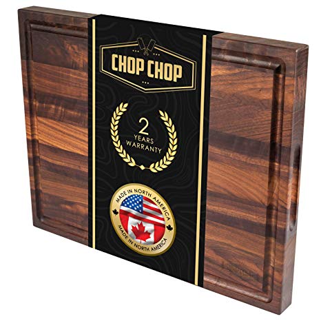 CHOP CHOP Extra Large Walnut Wood Cutting Board for Kitchen with Juice Groove and Handles For Chopping and Carving, Thick, Reversible, Butcher Block - 19"x 15"x 1.5