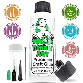 Bearly Art Precision Craft Glue 4fl oz- Dries Clear - Non-Toxic - Metal Tip - Multiple Size Tips Included - Wrinkle Resistant - Flexible and Crack Resistant - Strong Hold Designed Tough - Made in USA