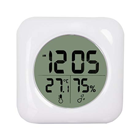 Qunlei Suction Cup Waterproof Kitchen Bathroom Digital Clock with Digital Thermometer White Silent