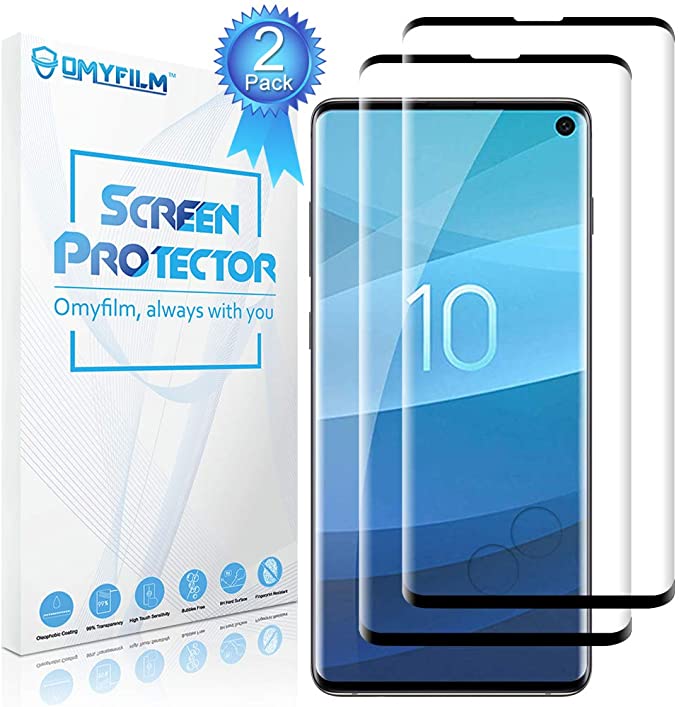 [2 Packs] OMYFILM Screen Protector for Samsung Galaxy S10 [9H Hardness] Galaxy S10 Tempered Glass [Crystal Clear] Glass Screen Protector for Samsung S10 (Black)