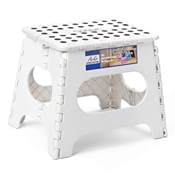 ACSTEP Acko Folding Step Stool for Kids and Adults-11 Height Lightweight Plastic Stepping Stool. Foldable Step Stool Hold up to 300lbs Non Slip Collapsible Stool White