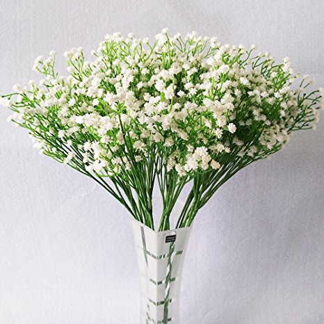 YSBER 10Pcs Baby Breath/Gypsophila Artificial Fake Silk Plants Wedding Party Decoration Real Touch Flowers DIY Home Garden(White)
