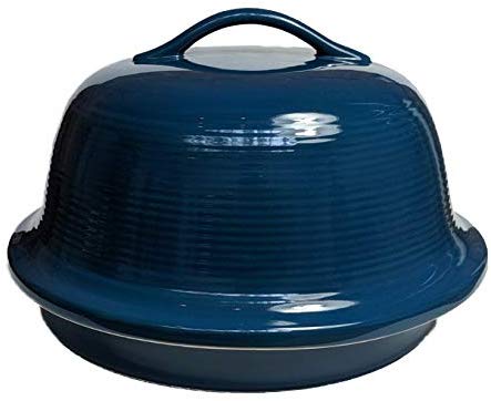 Sassafras Superstone Stoneware La Cloche Bread Baker with Blue Glazed Exterior and Unglazed Interior Bakes an Artisan Bread with Crusty Crust and a Light Crumb