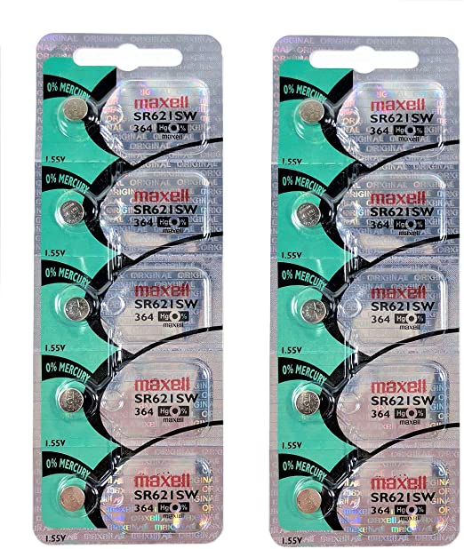 Maxell Watch Battery Button cell SR621SW SR-621SW 364 (Pack of 10)