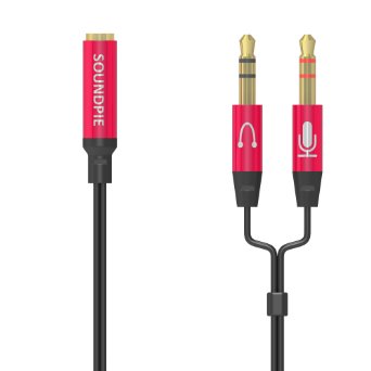 SoundPie SU18 Gold Plated 3.5mm Stereo Female to 2 Male 3.5mm Y-splitter Aux cable Earphone to Computer Auxiliary cable for Skype(Metal-Red)