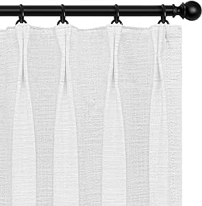 INOVADAY 100% Blackout Curtains for Bedroom, Pinch Pleated Linen Blackout Curtains 120 Inch Length 2 Panels Set, Thermal Room Darkening Linen Curtain Drapes for Bedroom Living Room, W40 x L120, White