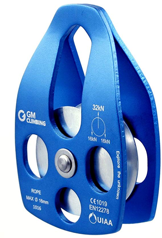 GM CLIMBING 32kN UIAA Certified Large Rescue Pulley Single/Double Sheave with Swing Plate CE/UIAA