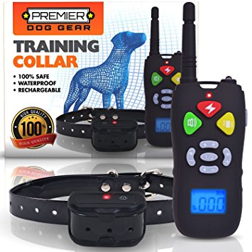 Premier Dog Training Collar with Remote (HUGE 1000+ FT RANGE) - Completely Safe & 100% Weatherproof - Rechargeable Collar and Remote - 3 Adjustable Modes (Shock, Vibration, or Audible)