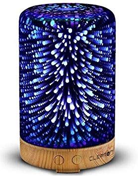 Clearon 3D Glass Essential Oil Diffuser - Ultrasonic Aroma Scent Diffuser - Cool Mist Electric Humidifier with Color Changing LED Night Lights - for Aromatherapy and Olive Coconut Oil (D-026D)