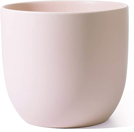 Ceramic Plant Pot - POTEY 7 Inch Modern Round Decorative Indoor Planter with Drainage Hole and Plug for All House Plants - 809, Pink