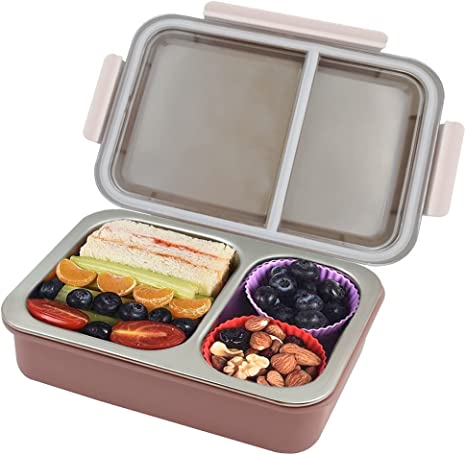 Stainless Steel Bento Box For Adults and Kids 2 Compartments Lunch Box Leakproof Pink