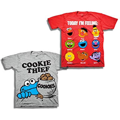 Sesame Street Short Sleeve Shirt - 2 Pack of Sesame Street Tees - Elmo, Cookie Monster & Friends