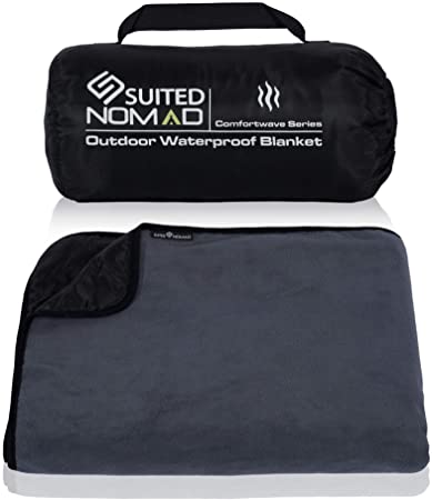 SuitedNomad XL Waterproof Windproof Thick Fleece Outdoor and Stadium Blanket, Compact Warm Double Sided Throw, Great for Cold Weather Camping,Picnic,Sports,Festivals,Dogs
