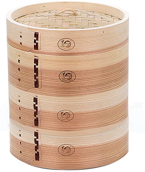 HUANGYIFU Chinese 7-12 Inch Handmade Food Wooden Steamer 3 Tiers Deep Wooden Basket - for Dumpling Dim Sum