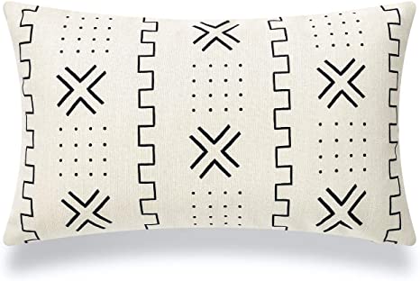 Hofdeco African Mudcloth Lumbar Pillow Cover ONLY, White Case X Dots, 12"x20"