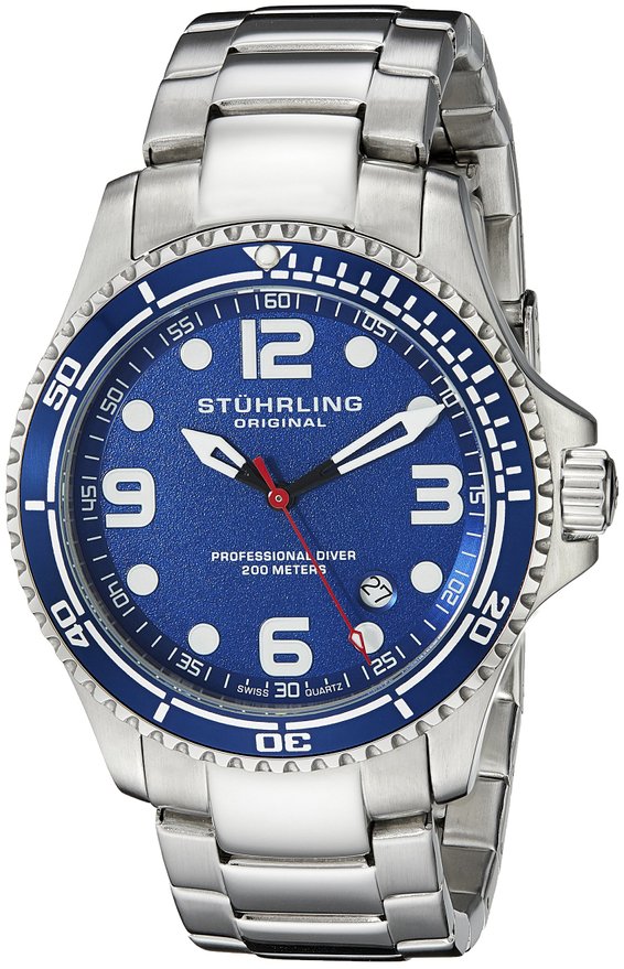 Stuhrling Original Men's 593.332U16 Analog Aquadiver Grand Regatta Diver Date Stainless Steel Link Bracelet Watch