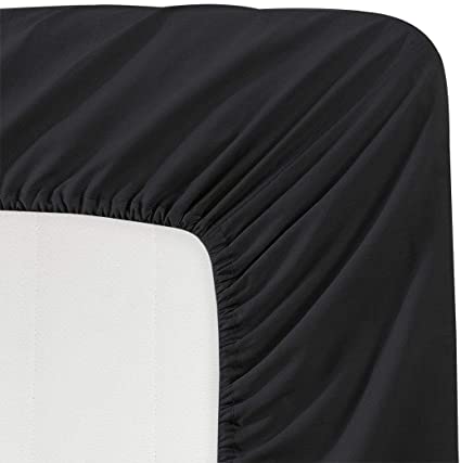 BASIC CHOICE Solid Color Microfiber Deep Pocket Fitted Sheet, Full Size, Black