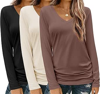 Zeagoo Womens T Shirts Long Sleeve V Neck Basic Tee Soft Casual Loose Fit Fall Tops Outfits 2024