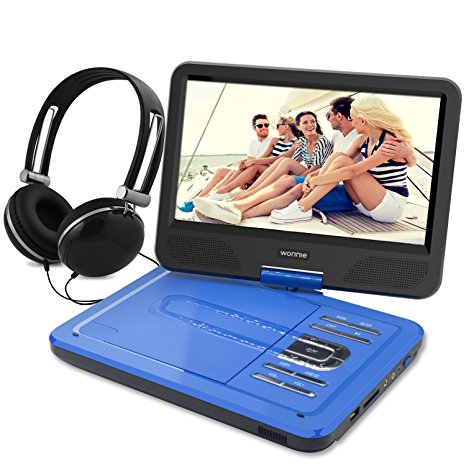 WONNIE 10.5 Inch Portable DVD Player for Kids with Swivel Screen, USB / SD Slot Built in 4 Hours Rechargeable Battery (BLUE)