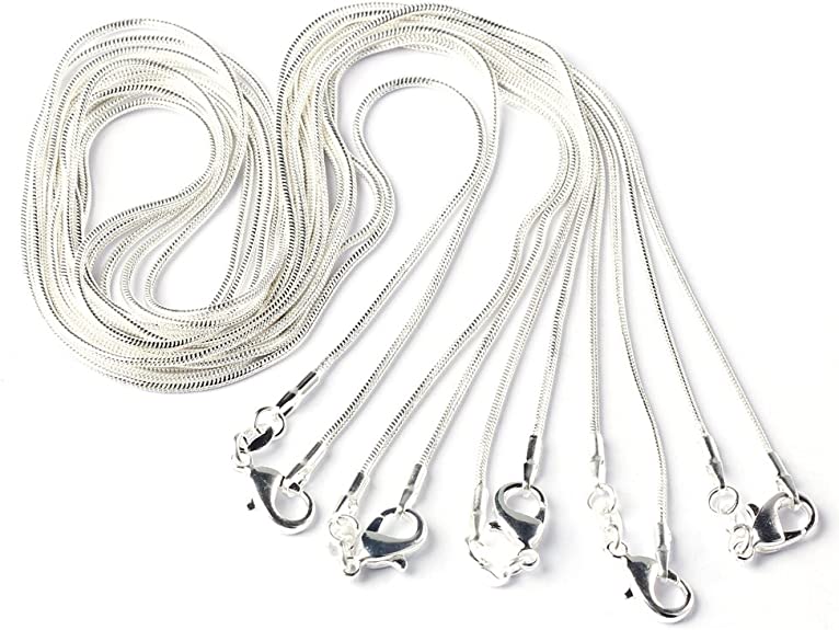 BODYA 5pcs 24" Silver Plated Italian 1.2mm Thin Fine Snake Sparkle Chain Necklace