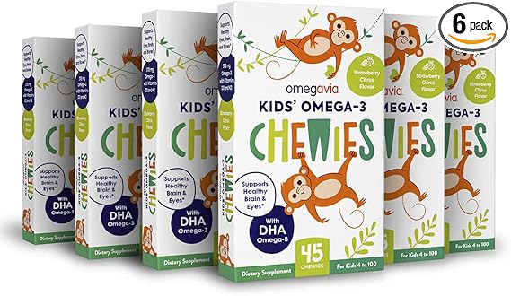 Omega 3 Gummies - Ultra-High DHA Chewable Gel Gummy - Omega 3 for Kids Supports Brain & Eye Health - Sugar-Free Natural Fruit Flavor - Kids Omega 3 Fish Oil Gummies (6 Pack)