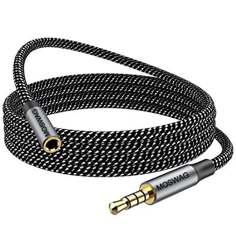 MOSWAG 6.6FT/2Meter 3.5mm Male to Female Extension Cable with Microphone Stereo Audio Adapter Nylon Braided Compatible for Home/Car Stereos Smartphones Headphones Tablets Media Players and More