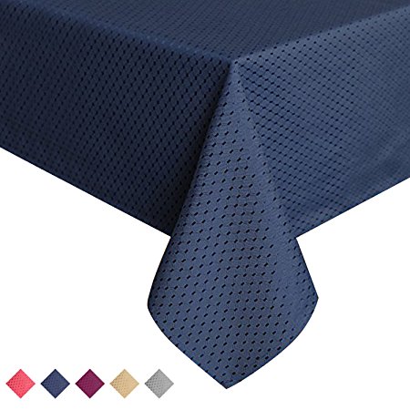 ColorBird Elegant Waffle Jacquard Tablecloth Waterproof Table Cover for Kitchen Dinning Tabletop Decor (Rectangle/Oblong, 60 x 102 Inch, Navy Blue)