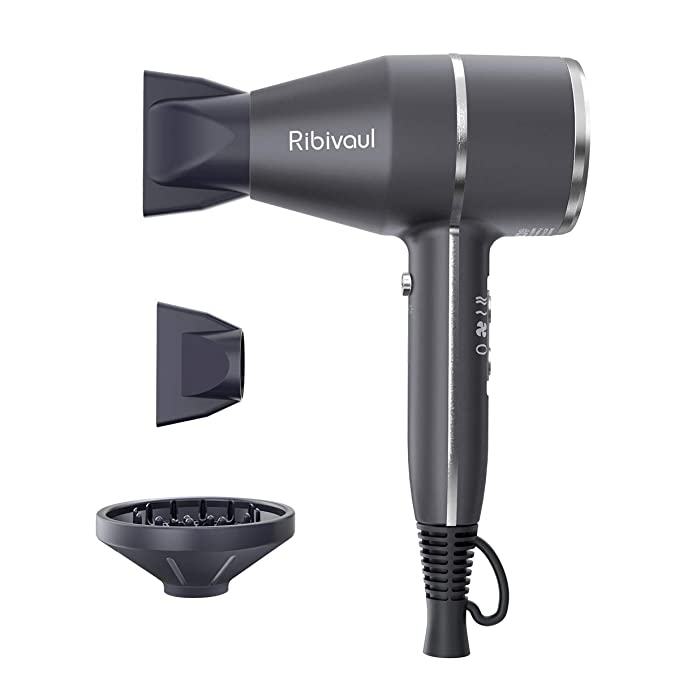 Hair Dryer 1875W Ribivaul Hairdryer with Diffuser and Concentrator, Powerful Blow Dryer Fast Dry, Ionic Fashion for Women Men, Professional Salon Experience & Home Use, Portable Travel Size Nice Gift