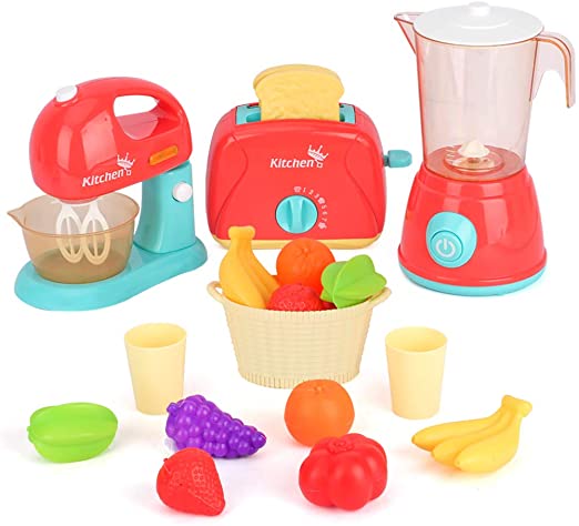LBLA Kids Pretend Play Kitchen Set, Assorted Kitchen Appliance Toys with Mixer, Blender, Toaster Play Foods and Accessories,Great Learning Gifts for Baby Toddlers Girls Boys