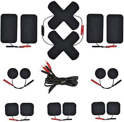 Belifu Electrode Pads 16 PCS with 2.35mm Safety Plug 4 Lead Electrodes Wires with Pin Tips Connectors for Tens.Self-Adhesive and Reusable Electrode Pads for Knees Shoulder Elbow Body