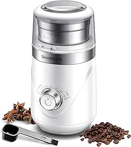 SHARDOR Adjustable Coffee Grinder Electric, Herb Grinder, Spice Grinder, Coffee Bean Grinder, Espresso Grinder with Removable Stainless Steel Wet and Dry Bowl, White, Upgraded 2.0