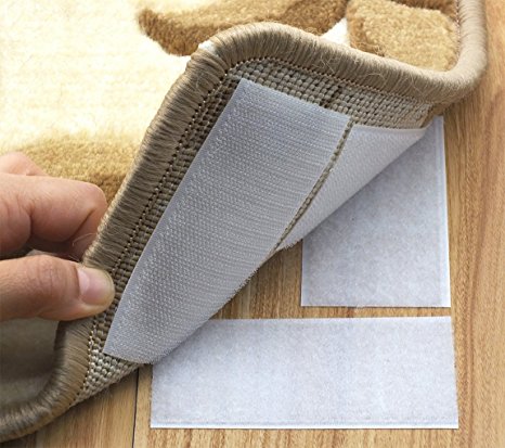 Rug Anchors Carpet Hook and Loop Non-slip Mat Anti-skid Stickers (12PCS , White)