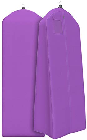Gusseted Wedding Dress Garment Bag - For Long Puffy Gowns - 72” x 24”, 20” Gusset (Purple)