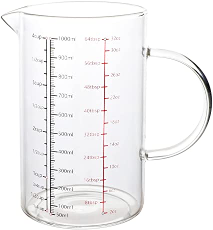 Measuring Cups Ounces Measuring Cup Glass Measuring Cup OZ ml Measuring Cup for Liquid Milliliter Measuring Cup for Milk Frothing Jug Milk Pitcher Making Coffee 1000ml/ 32 OZ