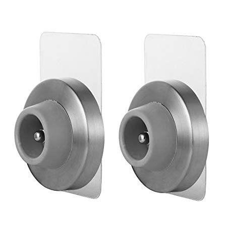 JQK Door Stopper, Sound Dampening Door Stop Bumper Wall Protetor with Grey Rubber 2 Pack, Adhesive or Wall Mount Brushed Nickel, Stainless Steel