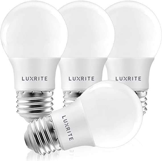 Luxrite A15 LED Bulb 40W Equivalent, 7W, 5000K (Bright White), 600 Lumens, Enclosed Fixture Rated, Dimmable Ceiling Fan Light Bulbs, E26 Medium Base, UL Listed - Indoor and Outdoor (4 Pack)