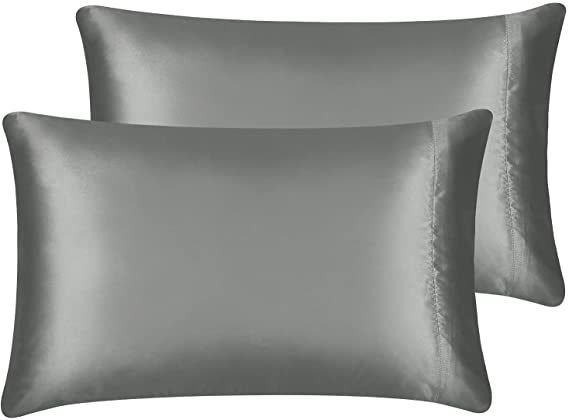 CozyLux Satin Pillowcase for Hair and Skin King Set of 2 Soft Pillow Cases Silky Microfiber Bed Pillow Covers Wrinkle Resistant with Envelope Closure(Light Grey, 20 x 40 Inches)