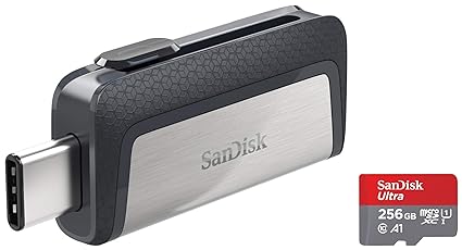 SanDisk Ultra® microSDXC UHS-I Card, 256GB, 150MB/s R, 10 Y Warranty, for Smartphones & Ultra 128 GB USB Pen Drive (SDDDC2-128G-G46, Black, Silver)