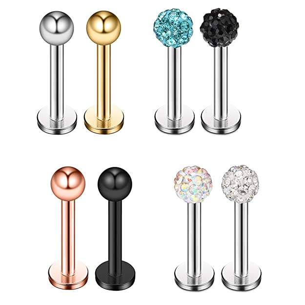 Ruifan 8PCS 20G CZ Crystal & Ball Tiny Labret Monroe Lip Ring Tragus Helix Earring Stud Piercing Jewelry 6mm 8mm 10mm