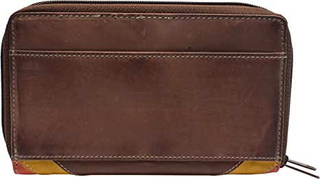Marshal Genuine Leather Double Zipper Clutch Checkbook Wallet for Women #4575CF (Swiss Multicolor)