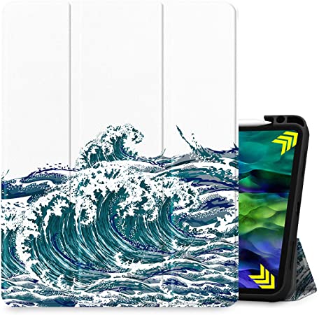 Dongke New iPad Pro 11 Case 2nd Generation 2020 with Pencil Holder, Slim Lightweight Full Body Protective Rugged Shockproof Auto Wake/Sleep Stand Cover Support 2nd Gen Pencil Charging - Ocean Waves