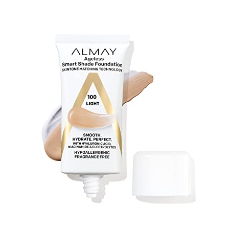 Anti-Aging Foundation by Almay, Smart Shade Face Makeup with Hyaluronic Acid, Niacinamide, Vitamin C & E, Hypoallergenic-Fragrance Free, 100 Light, 1 Fl Oz (Pack of 1)