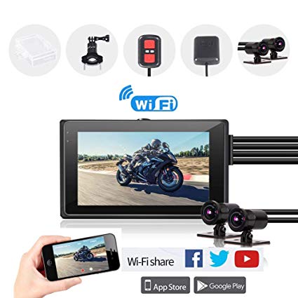 Motorcycle Dash Camera M2F 3.0”Screen,150°Updated Angle Lens,Sony IMX323 Chip,FHD(Front and Rear Both 1920P1080P),GPS, WiFi, Wire Contorller,Waterproof Case,Bracket,Motorbike Camera Kit