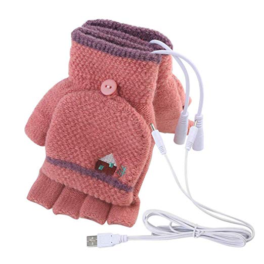 USB Heated Gloves, Mitten Winter Warm Laptop Gloves for Women Men Full & Half Hands Heated Fingerless Heating Knitting Hands Warmer (Women Dark Red)