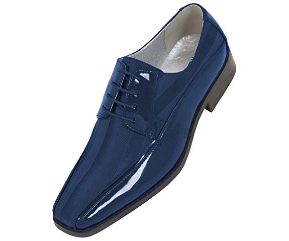 Viotti Men’s Formal Oxford Dress Shoe Striped Satin and Patent Tuxedo Classic Lace Up with or Without Tip Style 179/5205